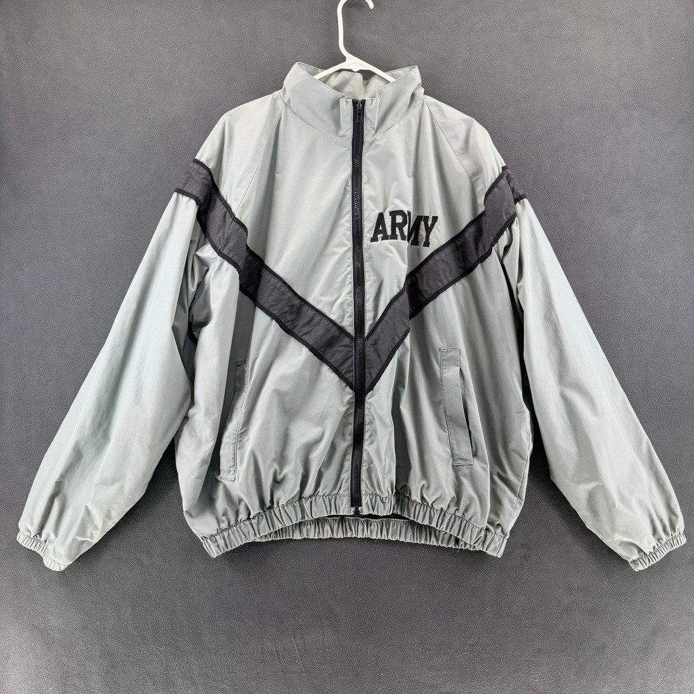 US Army IPFU PT Training Jacket Grey Black Chevron Windbreaker Mens Large L